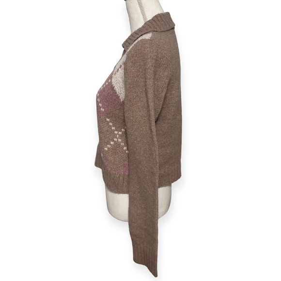 Jolie & Joy by FCT With Love Pink/Brown Plaid Print Vneck Collar Sweater NWT - Picture 2 of 6